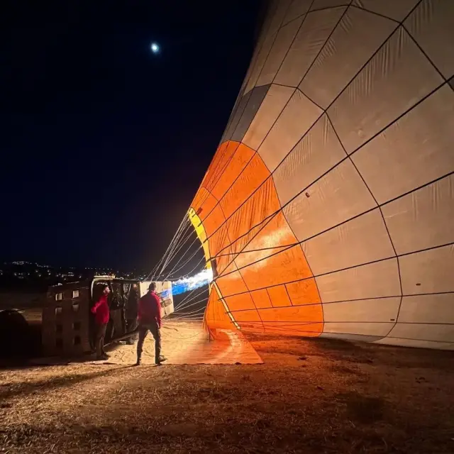 Inflating a hot-air balloon in Cappadocia