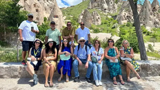 Group photo by Uçhisar Castle in Cappadocia