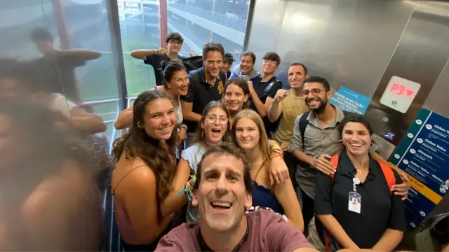 Picking up the group: a selfie in the lift